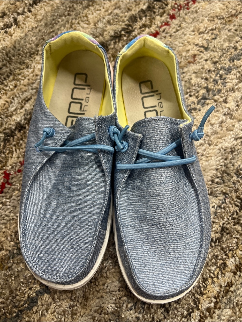 Hey Dude Light Blue Canvas Slip-On Loafers with Yellow Lining